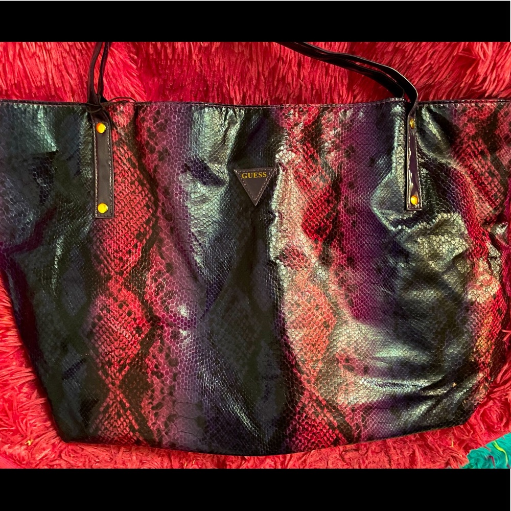 Guess brand lightweight leather snake print tie dye tote/travel bag